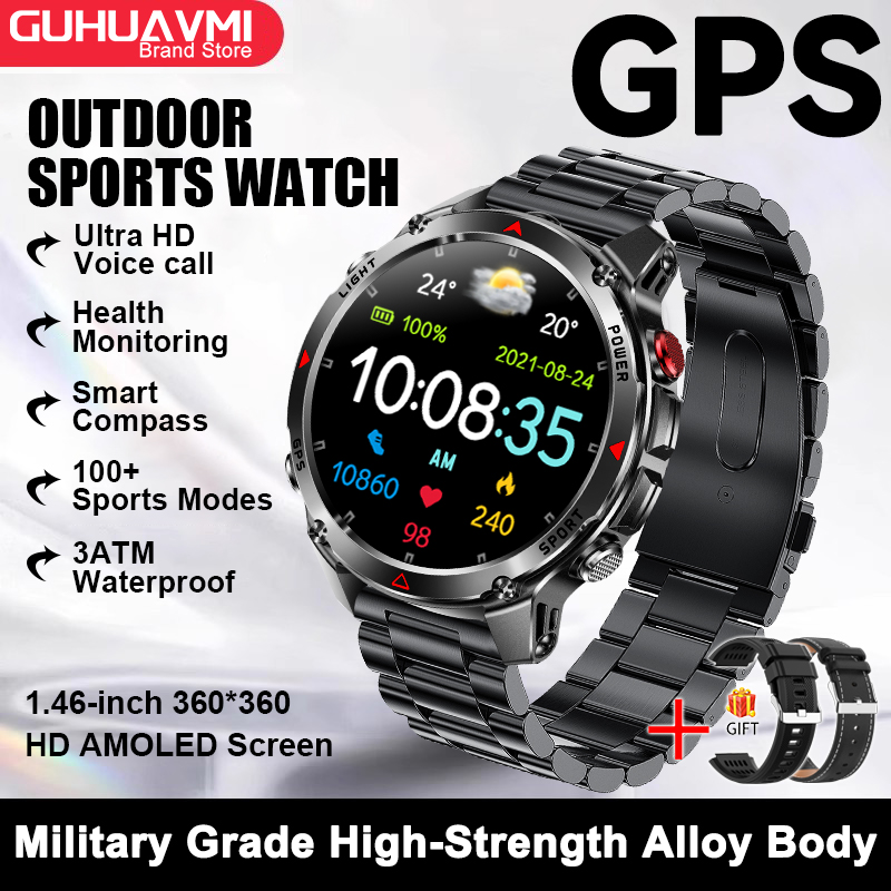 2025 New Military Bluetooth Call Smart Watch Built-in GPS Compass Barometric Altimeter 10ATM Waterproof Sports Smartwatches Men