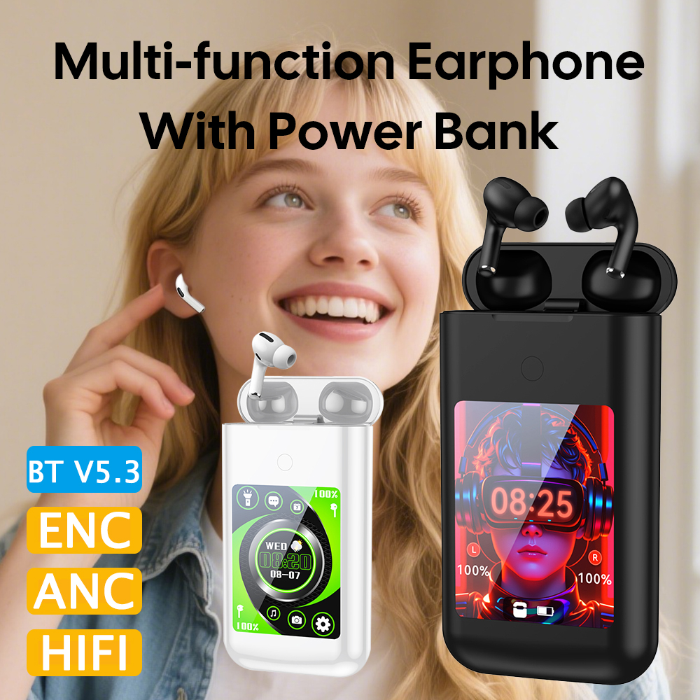 Multifunctional Earphone Bluetooth Build In Power Bank With Touch Screen In Ear Wireless Earphone Multimedia/Game/Custom Wallpap