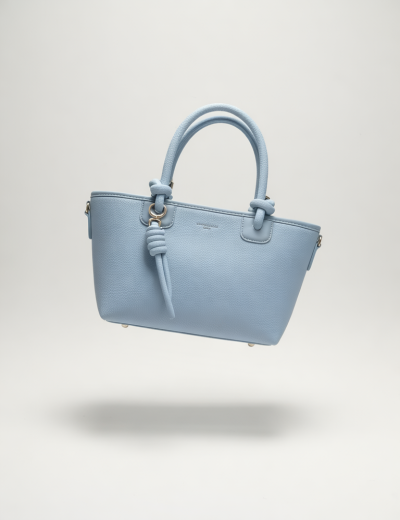 Light Blue Designer Tote Bag with Knotted Handles