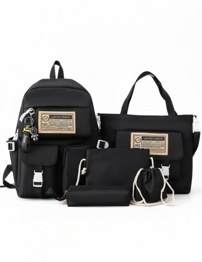 5-in-1 Black Backpack Set for Men & Women
