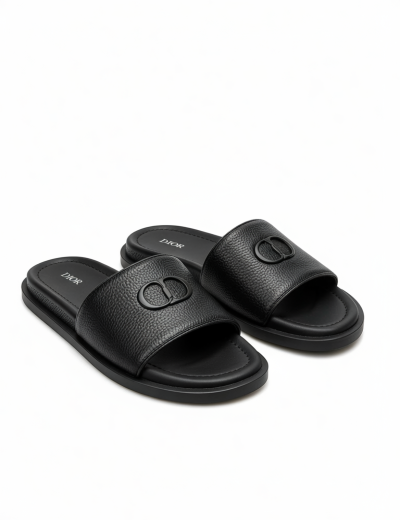 Dior Black Leather Slide Sandals