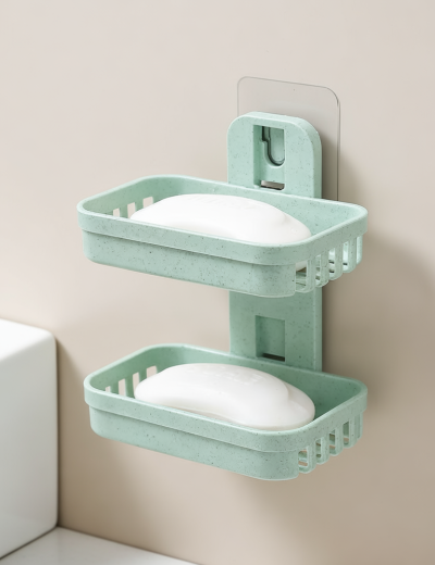 Double Tier Wall-Mounted Soap Holder with Drainage