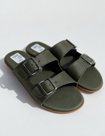 Men's Olive Green Double-Buckle Slide Sandals