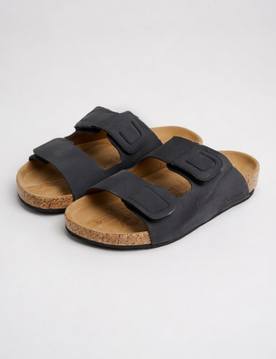 Olive Green Suede Slide Sandals with Cork Sole