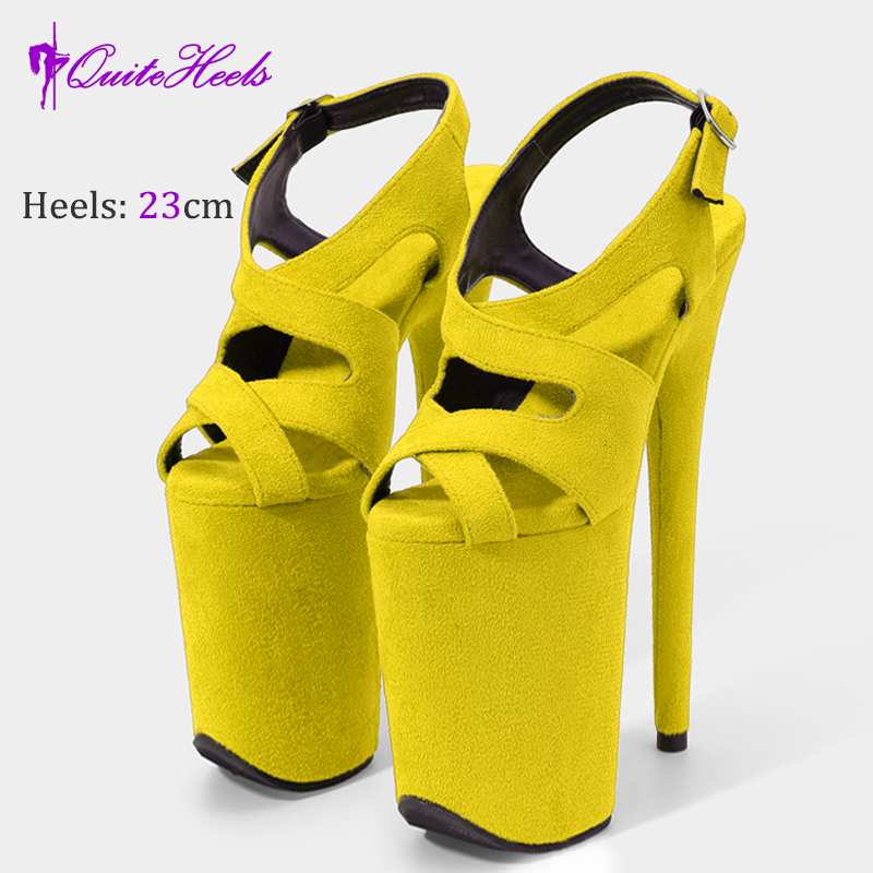 23CM High Heels Hot Hand-Made Suede Sexy Women'S Pole Shoes Stripper Heels Platform High Heel Sandals