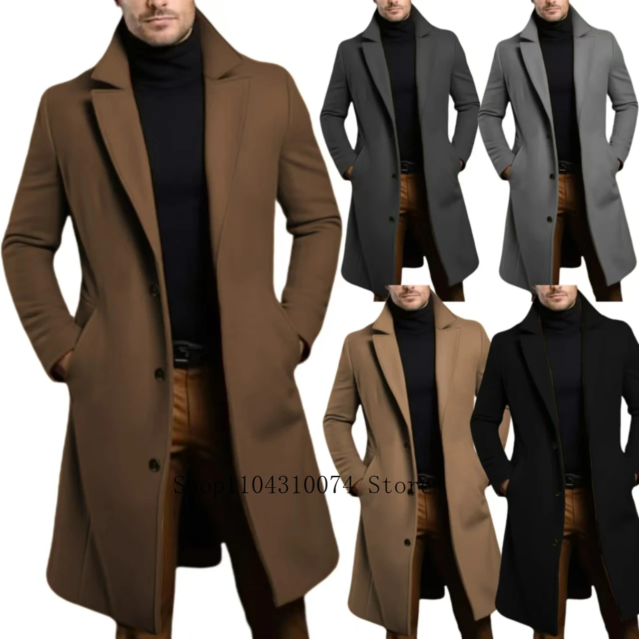 Warm and Comfortable B Trench Coat for Men，Stand Collar, Notch Lapels，Customize，Three Buckles，Double Placket，for Daily Life