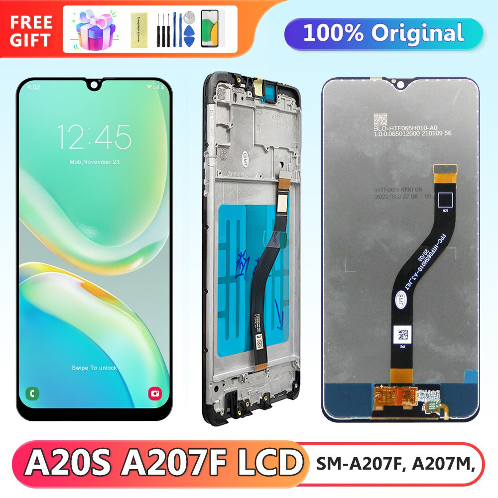 Original 6.5'' A20S Display Screen, for Samsung Galaxy A20s A207 A207F Lcd Display Touch Screen Digitizer with Frame Replacement
