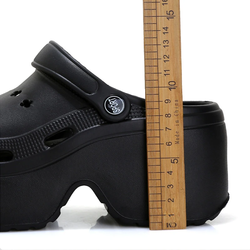 Women's 9CM Thick Sandals Shoes Summer Slippers High Heel Soft Sole Beach Garden Shoes Outdoor Waterproof Women's Hole Shoes