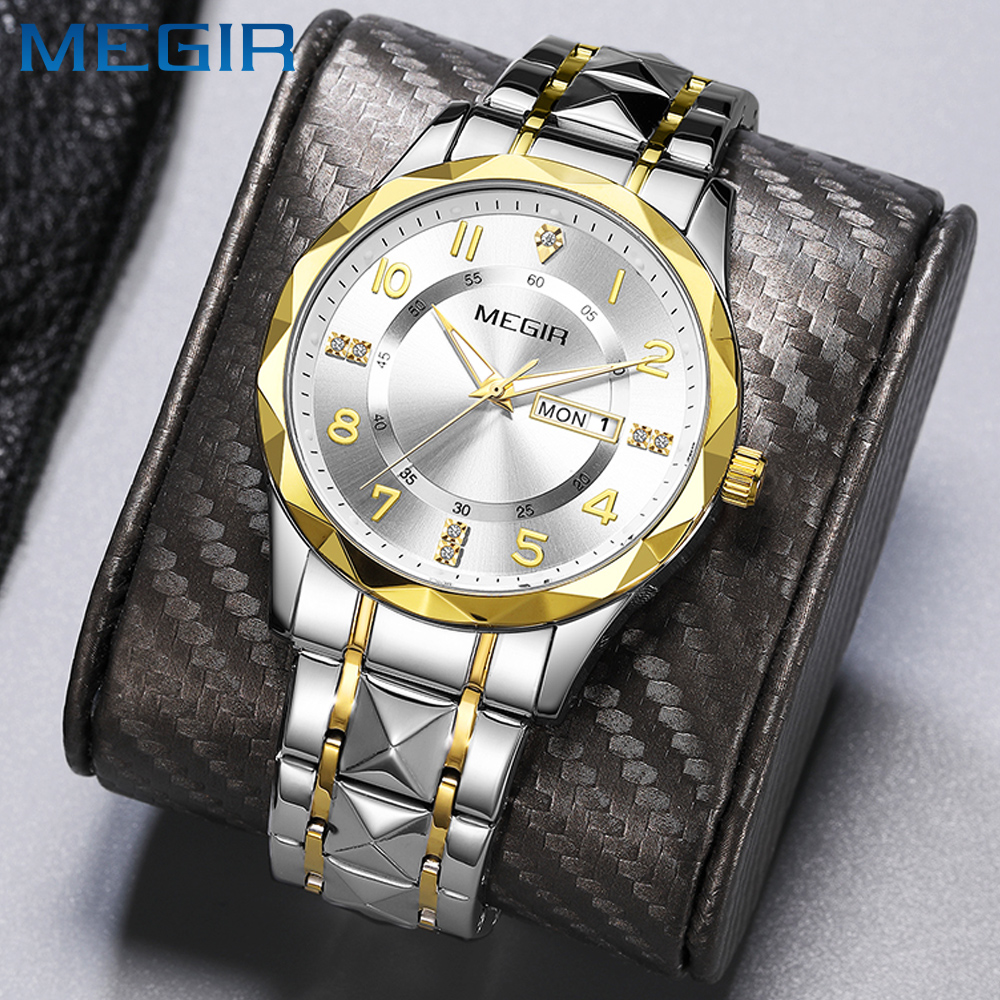MEGIR Original Waterproof Man Wristwatch Luxury Quartz Stainless Steel Luminous Men Watch Top Brand Business Male Clock