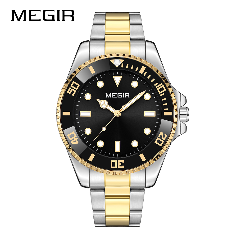 MEGIR Brand Fashion Men's Quartz Watch Steel Strap Display Calendar Watches Classic Man Luxury Waterproof Wristwatch Clock
