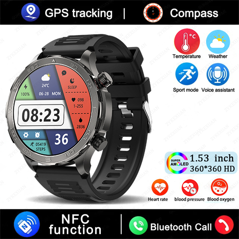 2025 New Bluetooth Call Smart Watch Men For Huawei AMOLED HD Large Screen Heart Rate NFC IP68 Waterproof GPS Sports Smart Watch