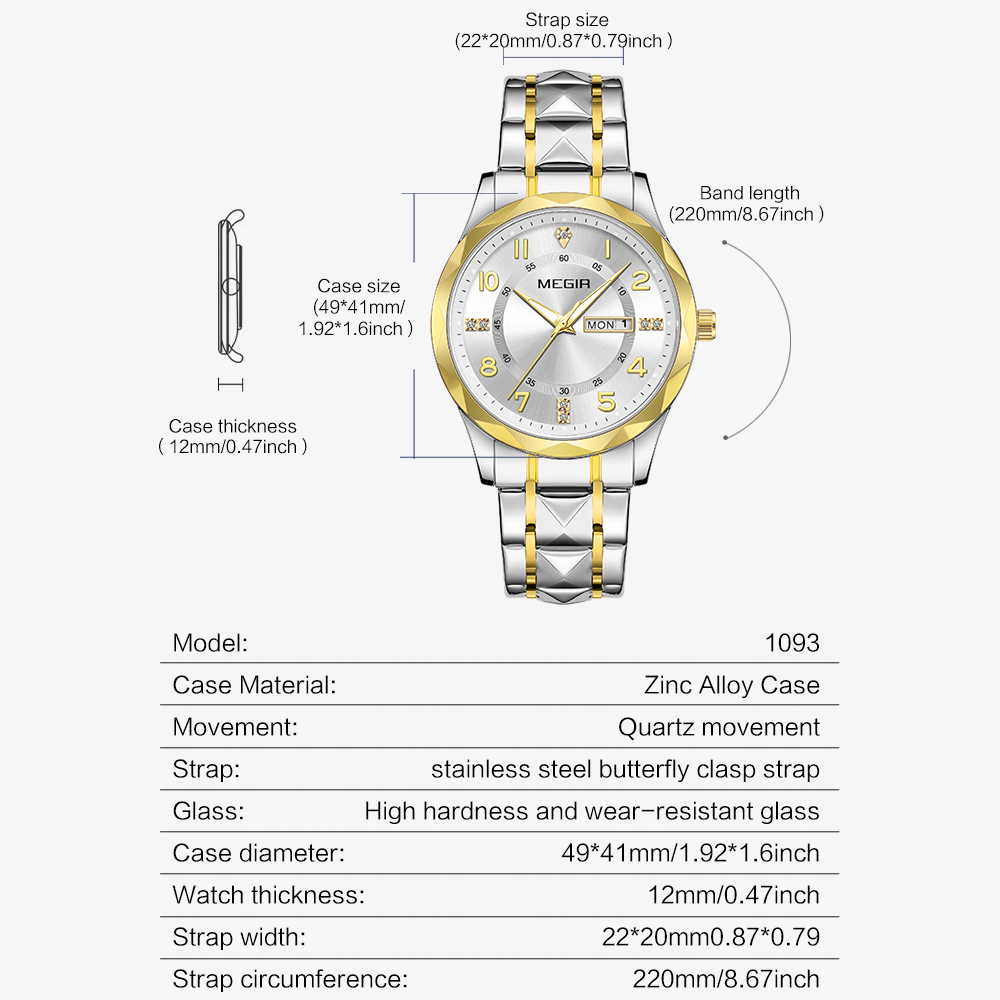 MEGIR Top Original Men Watches Waterproof Stainless Steel Date Watch Man Waterproof Quartz Luminous Wristwatch Relogio Masculino