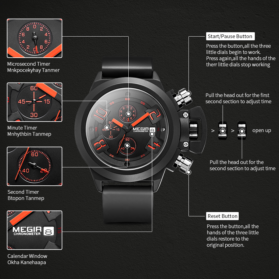 MEGIR Men Watches Luxury Sport Military Chronograph Waterproof Date Fashion Quartz Wristwatch Big Dial Relogio Masculino 2002