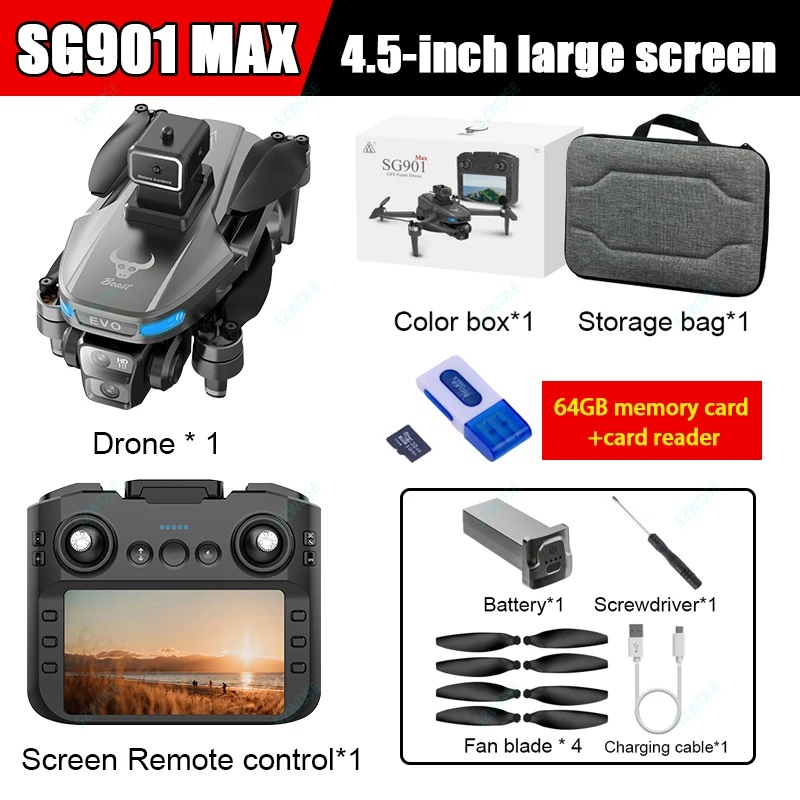 NEW SG901 MAX GPS 4.5-inch Large Screen Remote Control Drone With Obstacle Avoidance Brushless Foldable Quadcopter Dron Toy