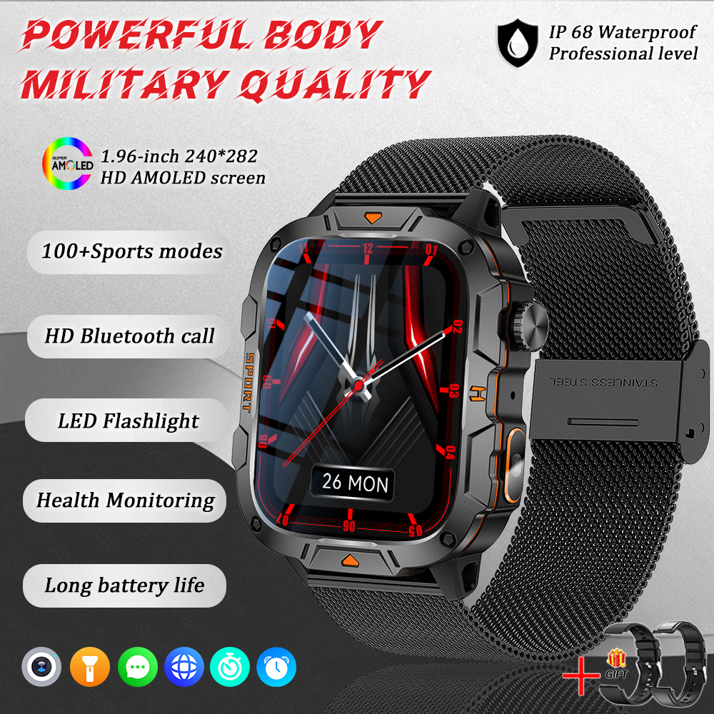 2025 New For Xiaomi Military Grade Smart Watch Men 1.96" AMOLED Screen 5ATM Waterproof Sports Fitness Tracker BT Call Smartwatch
