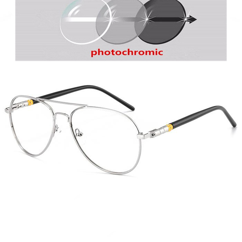 Outdoor Shade Sun Photochromic Pilot Myopia Glasses With Prescription Eyewear Men Oval Sunglasses Diopter 0 -0.5 -0.75 To -6.0