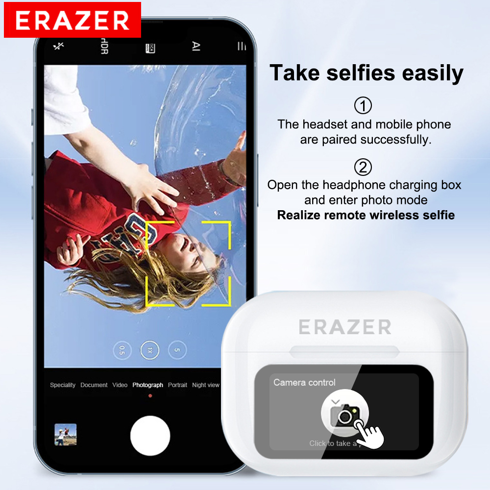 ERAZER Original Wireless Bluetooth Earphones HiFi Headphones HD Stereo Waterproof Earbuds Touch Screen With ANC Noise Reduction