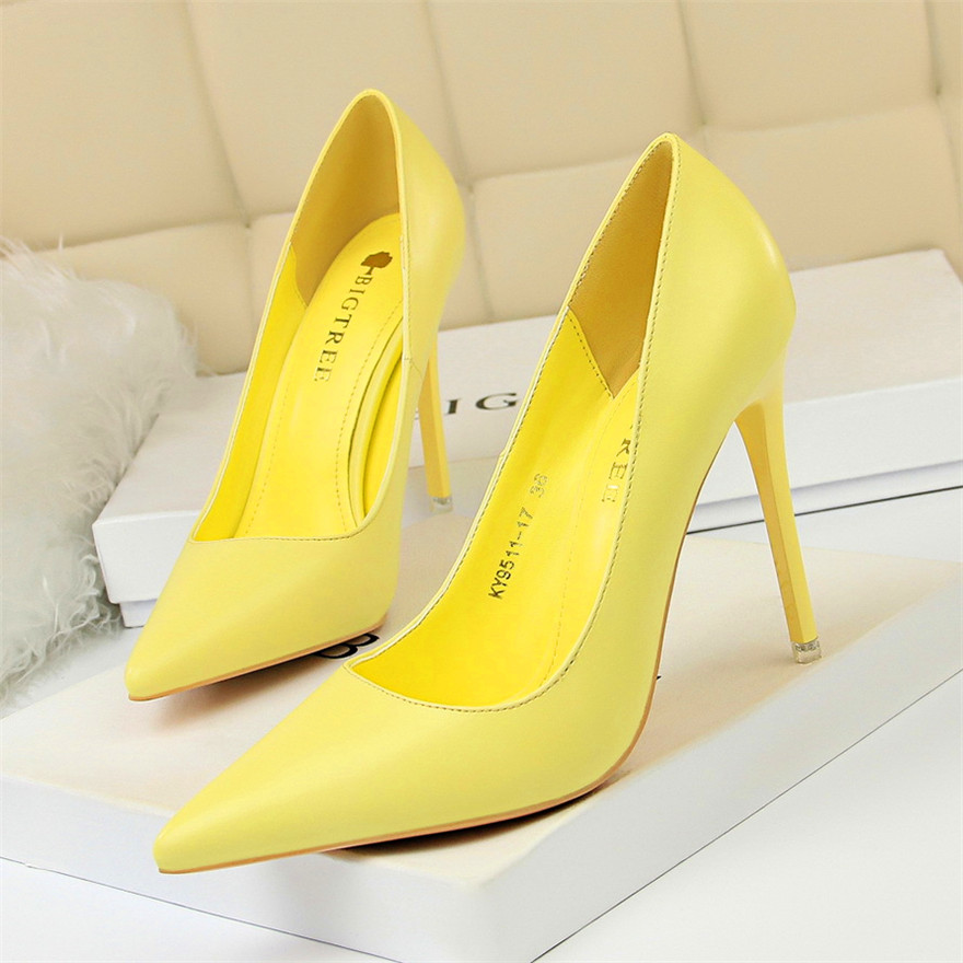 Soft Leather Concise High Heels 7.5/10.5cm Shoes Fashion Women Pumps Pointed Toe Slip On Candy Colors Office Woman Wedding Shoes