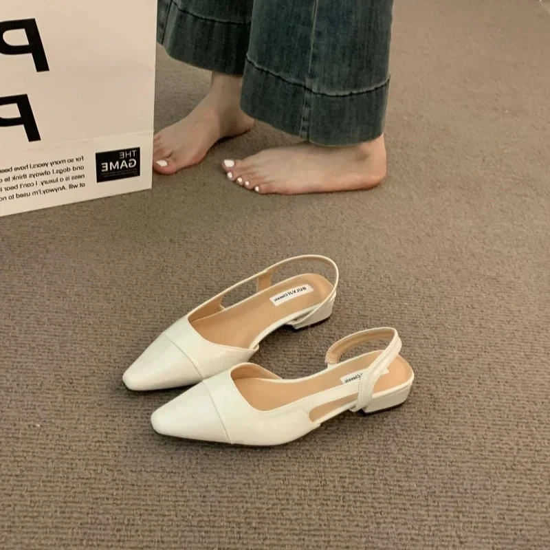 Brand luxury designer fashion PU leather design ladies summer new style pointed toe low heel women sandals non-slip flat shoes