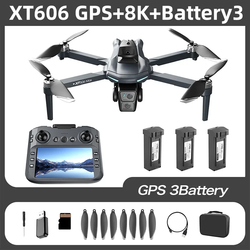For Xiaomi XT606 GPS Drone Professional 4K 3-Axis PTZ Dual Camera Obstacle Avoidance Brushless Motor 5G WIFI RC Quadcopter Toys