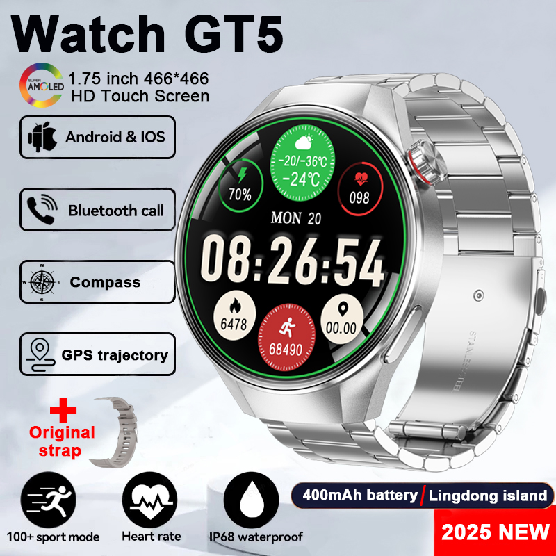 For Huawei Xiaomi GPS Track Smart Watch Men Women 1.75-Inch HD AMOLED Screen Compass Sport Bluetooth Call Smartwatch 2025 New