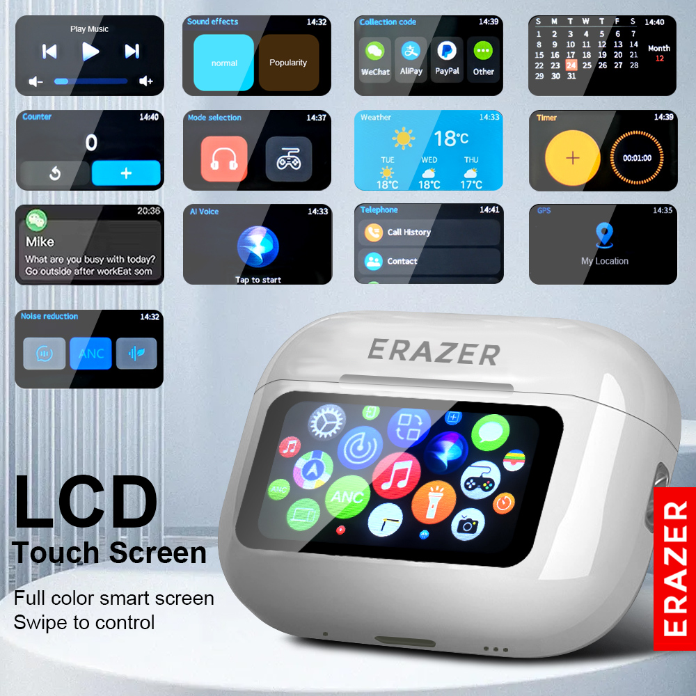 ERAZER Original Wireless Bluetooth Earphones HiFi Headphones HD Stereo Waterproof Earbuds Touch Screen With ANC Noise Reduction