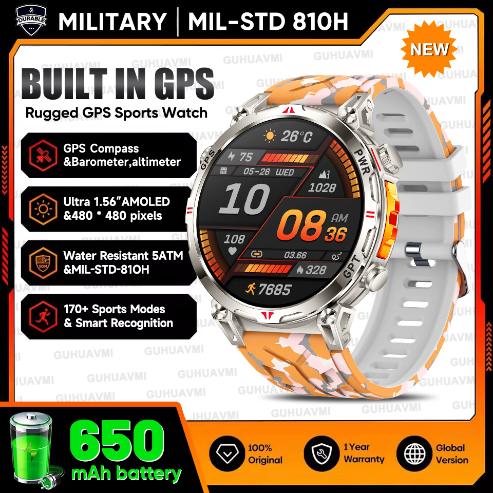 2025 New Military T-Rex3 GPS Smart Watch 5ATM Waterproof 650mAh Battery Heart Rate Compass AI GPT Sports tracker Smartwatch Men