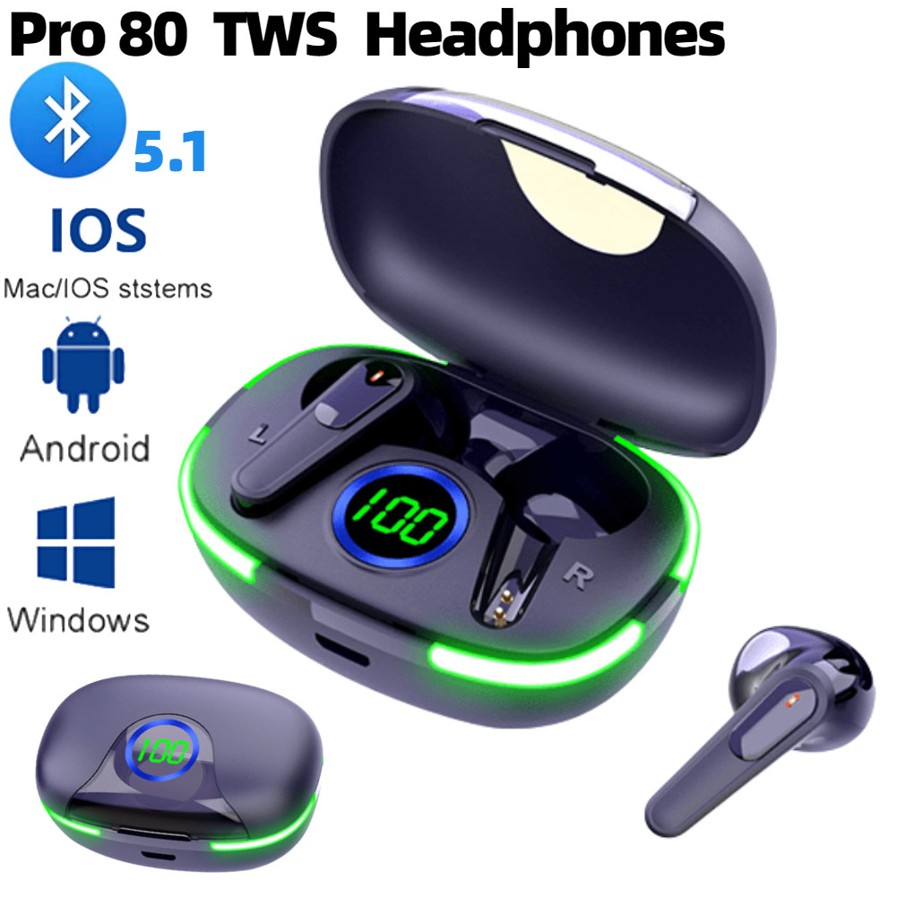 Original Air Pro 80 Wireless Bluetooth Headset with Mic TWS Stereo Headphones Sports Earphones Noise Cancelling In Ear Earbuds