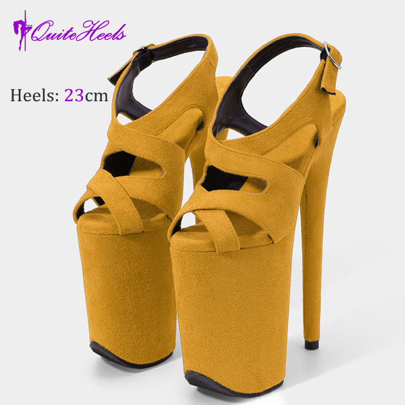 23CM High Heels Hot Hand-Made Suede Sexy Women'S Pole Shoes Stripper Heels Platform High Heel Sandals