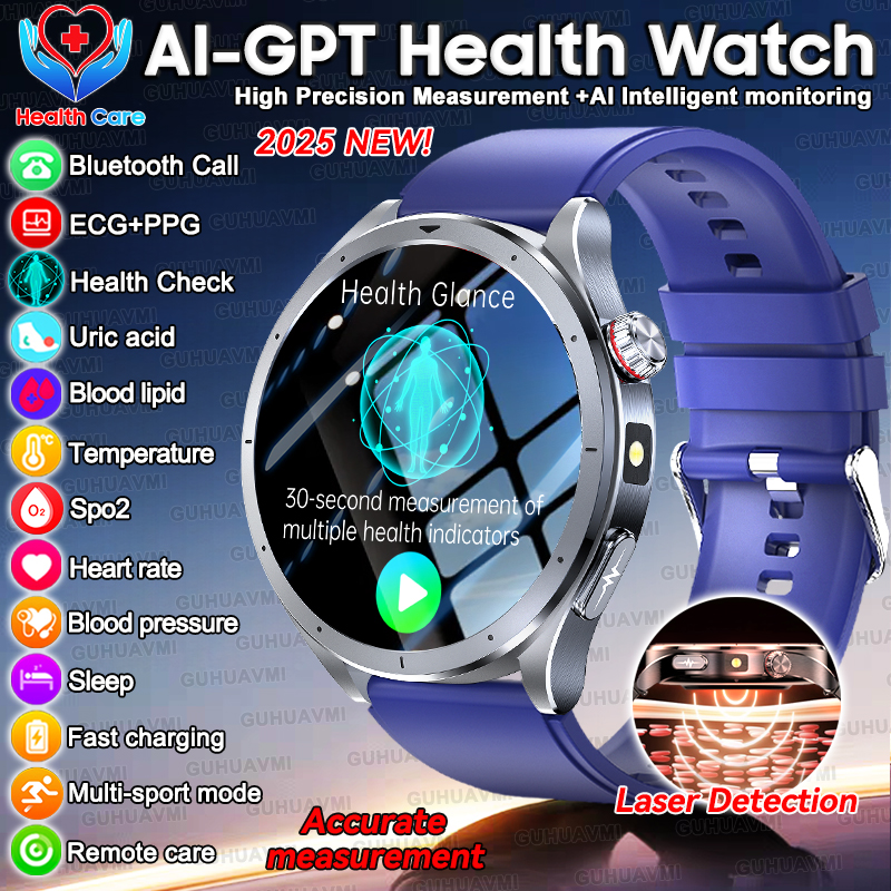 2025 New AI Health Care Accurate detection ECG+PPG SmartWatch Blood Pressure lipids Uric Acid Analysis ChatGPT Health Smartwatch