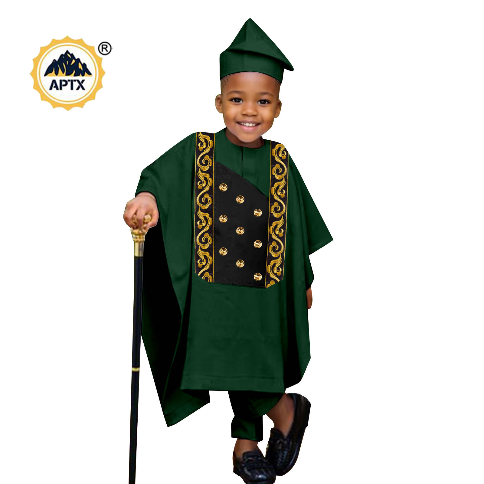 Africa Clothes for Boy Outfits Embroidery Button Robe Top and Pants Matching Hat Bazin Riche Children Kid Muslim Sets 2446044
