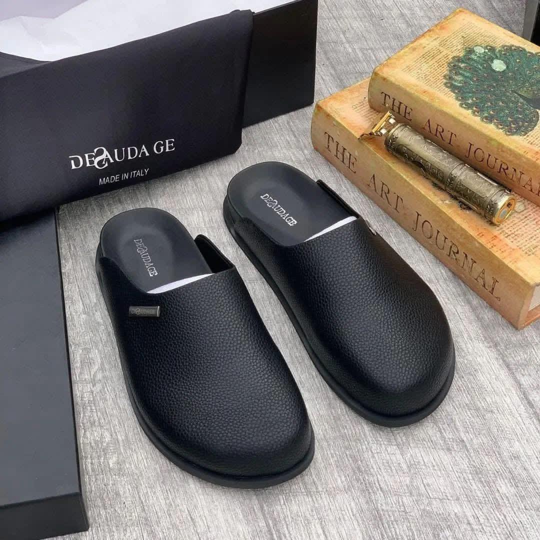 Desaudege Men's Premium Leather Slides - Black