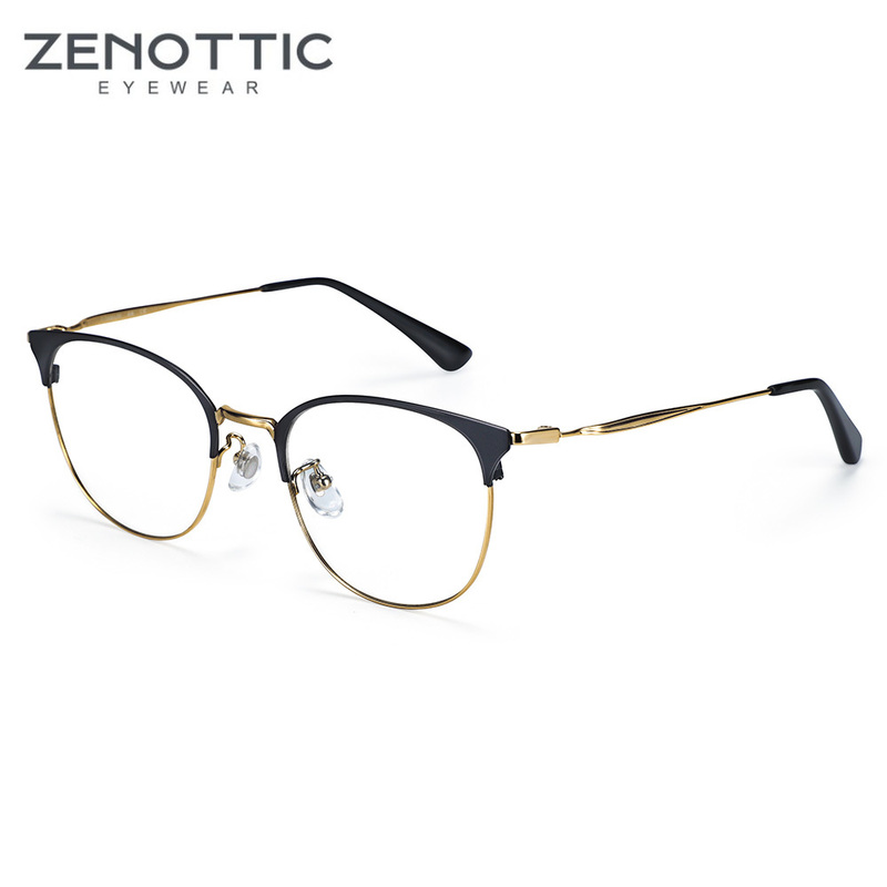 ZENOTTIC Titanium Prescription Glasses Men Women Retro Half Frame Optical Myopia Eyeglasses Anti Blue Ray Photochromic Eyewear