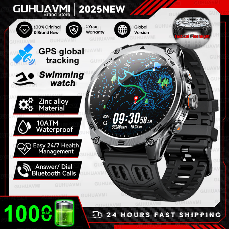 2025 New Military Smart Watch 1000Mah Battery GPS Compass 10ATM Waterproof Tactics Sport Flashlight BT call Smart Watch For Men