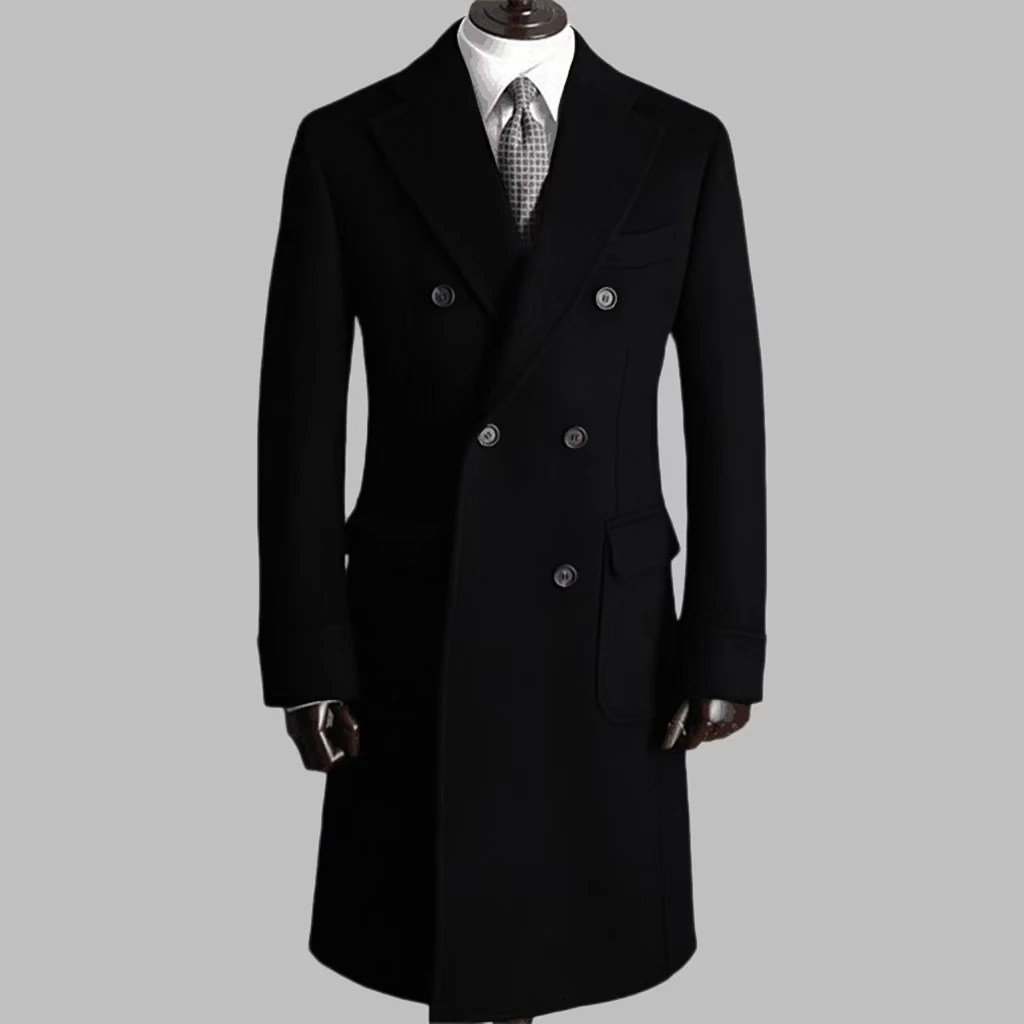 Trench Coat with Notched Lapel and Double-breasted ，comfortable Winter Jacket for Men，Double Breasted，Warm, Coat Customization