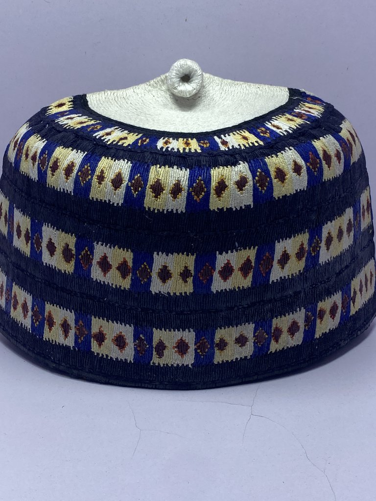 Boxed Blue – Hausa/Fulani Cap, Kufi, Handwoven Cap, Zawa
