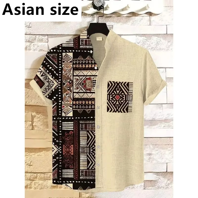 Vintage African Style 3D Printed Men's Retro Ethnic Tribal Short Sleeve Shirts Fashion Casual Vacation Streetwear Men's Shirts