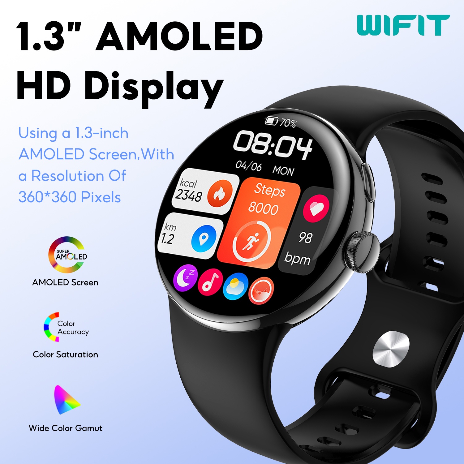 WIFIT Smart Watch 1.3-inch Display Bluetooth Link, Multi functional Smart Watch with Call/Health/Exercise Monitoring, Waterproof
