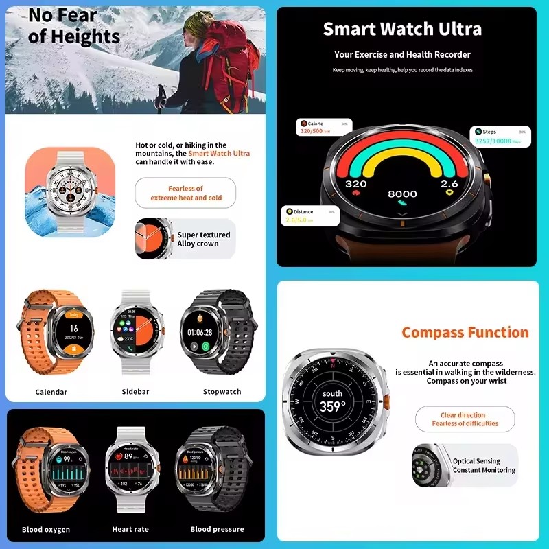 2025 New GPS Smart Watch 7 Ultra Men 47MM AMOLED Screen Multi-Function Compass Sports Fitness Tracker Health Women Smart Watch