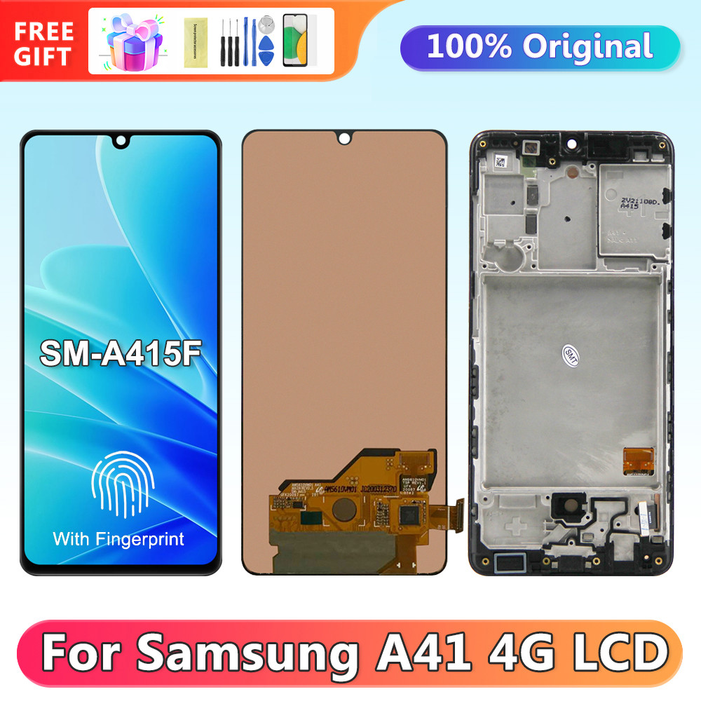6.1" Amoled Screen for Samsung Galaxy A41 A415 A415F A415F/DS Lcd Display Touch Screen Digitizer with Fingerprint with Frame