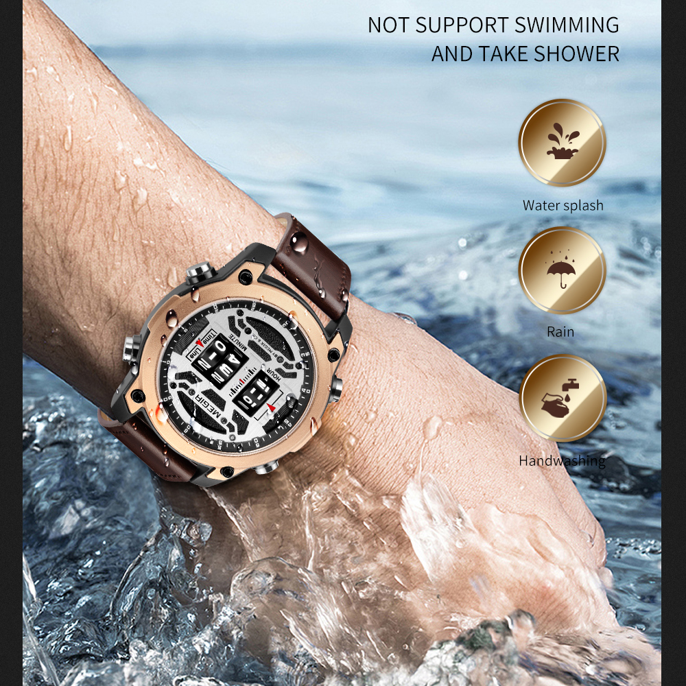 MEGIR Scroll Wheel Design Watches Men Leather Business Sports Watch Fashion Quartz Waterproof Roller Time Display relogio