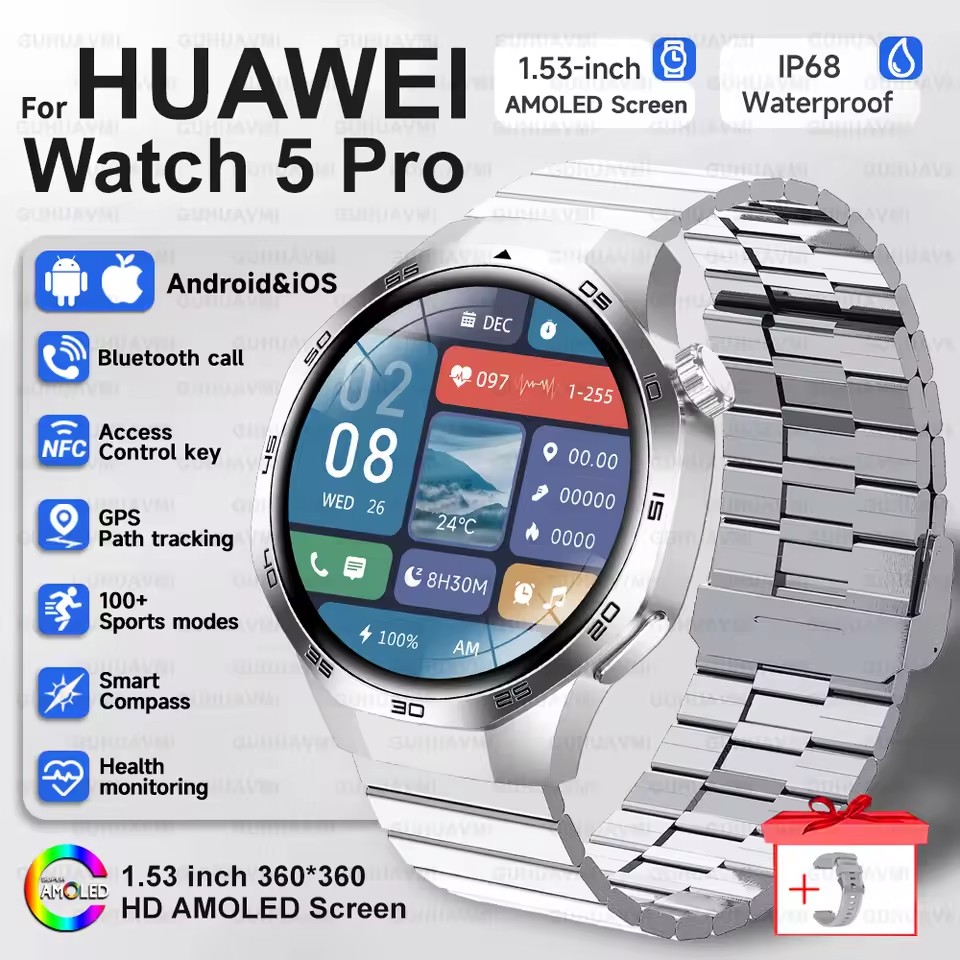 2025 Guhuavm Watch GT5Pro Smart Watch Men HD AMOLED Screen GPS Tracker Bluetooth Call Health Waterproof Smartwatches Heart Rate