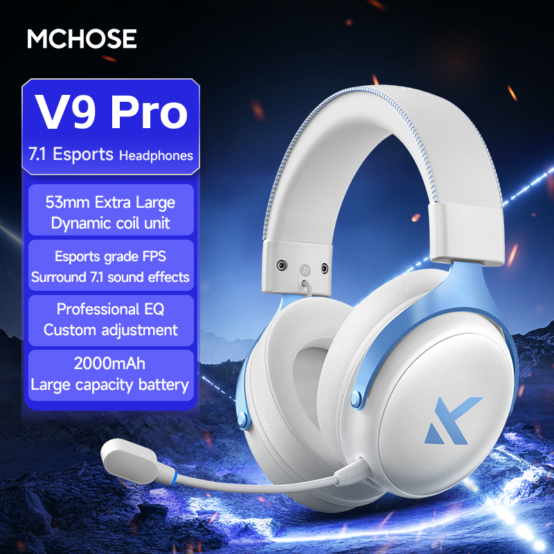 MCHOSE V9 Pro Wireless Gaming Headset Tri-Mode 7.1 Surround 53mm Driver Noise Cancel Mic EQ PC PS5 PS4 Switch Large Battery