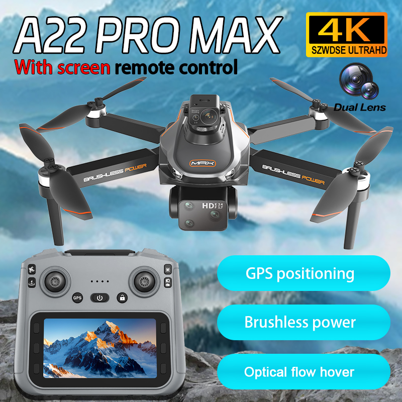 2025 A22 Pro MAX GPS Drone 4K Professional HD Dual-lens Camera FPV Obstacle Avoidance Brushless Large Screen RC Quadcopter Drone
