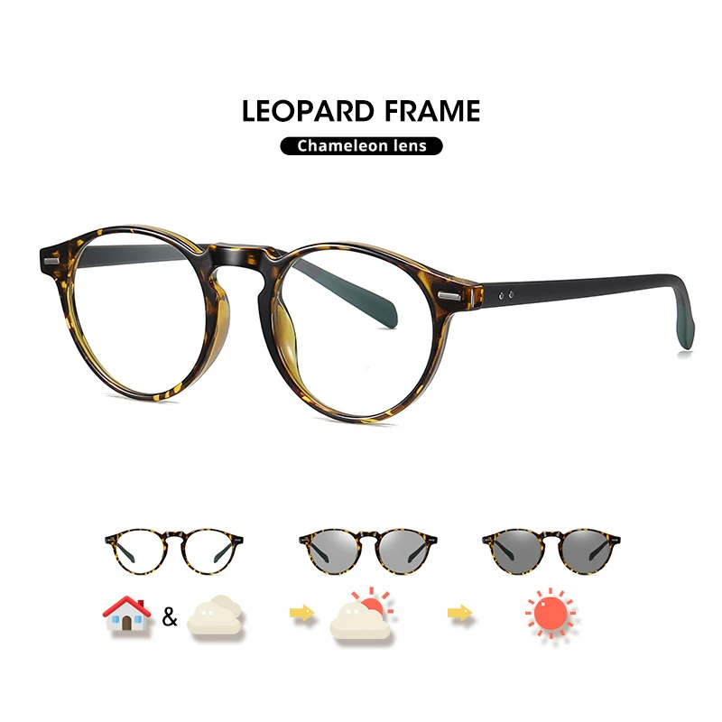 LIOUMO Round Glasses For Computer Anti-Blue Blocking Eyeglasses Men Women Change Color Lenses Photochromic Eyewear