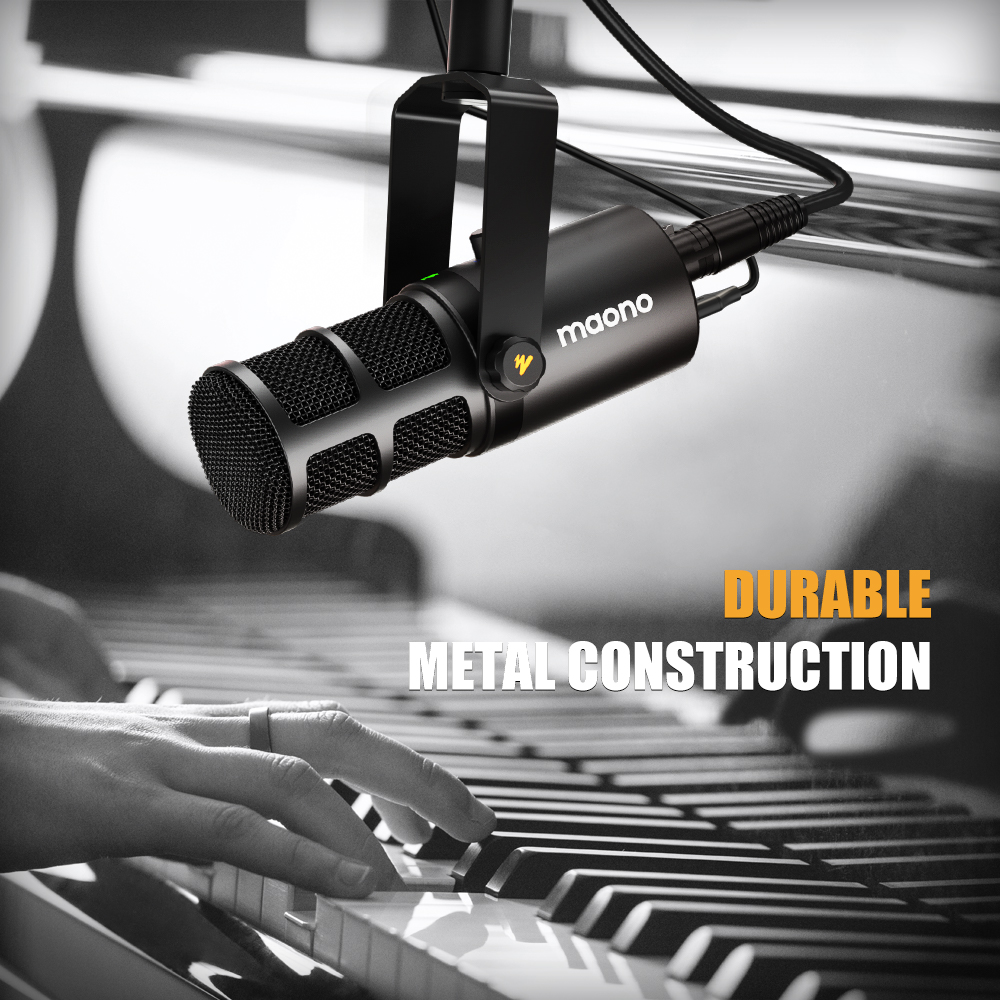 Maono USB/XLR Dynamic Microphone All Metal With One-Touch Mute Headphone Jack And Volume Control For Podcasting Streaming PD400X