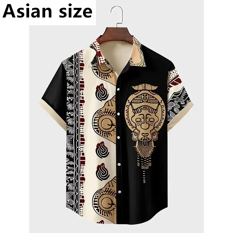 Vintage African Style 3D Printed Men's Retro Ethnic Tribal Short Sleeve Shirts Fashion Casual Vacation Streetwear Men's Shirts