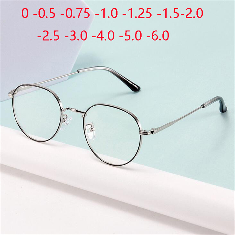 Metal Anti Blue Light Polygon Myopia Glasses Finished Women Men Photochromic Gray Prescription Eyeglasses 0 -50 -75 -100 To -400