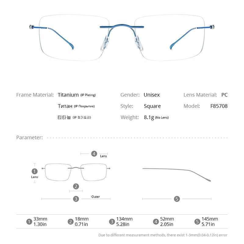 FONEX Titanium Glasses Frame Men Brand Design Square Rimless Frameless Eyeglasses Women Ultralight-Weight Japanese Eyewear 85708