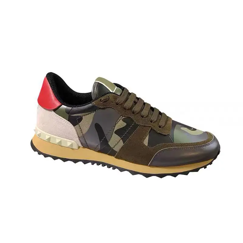 Men's Low Top Canvas Sneakers Rivet Camouflage Sports Casual Trendy Shoes Spring Autumn Leather Sole Adult China Made